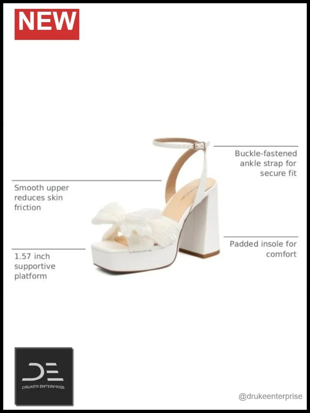 Modatope Platform Heels for Women Bow Chunky Heel Square Open Toe Ankle Strap